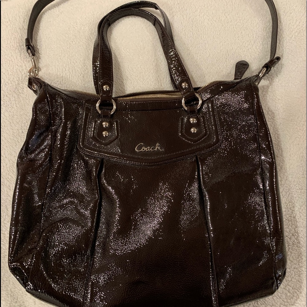 Coach brown paten leather bag